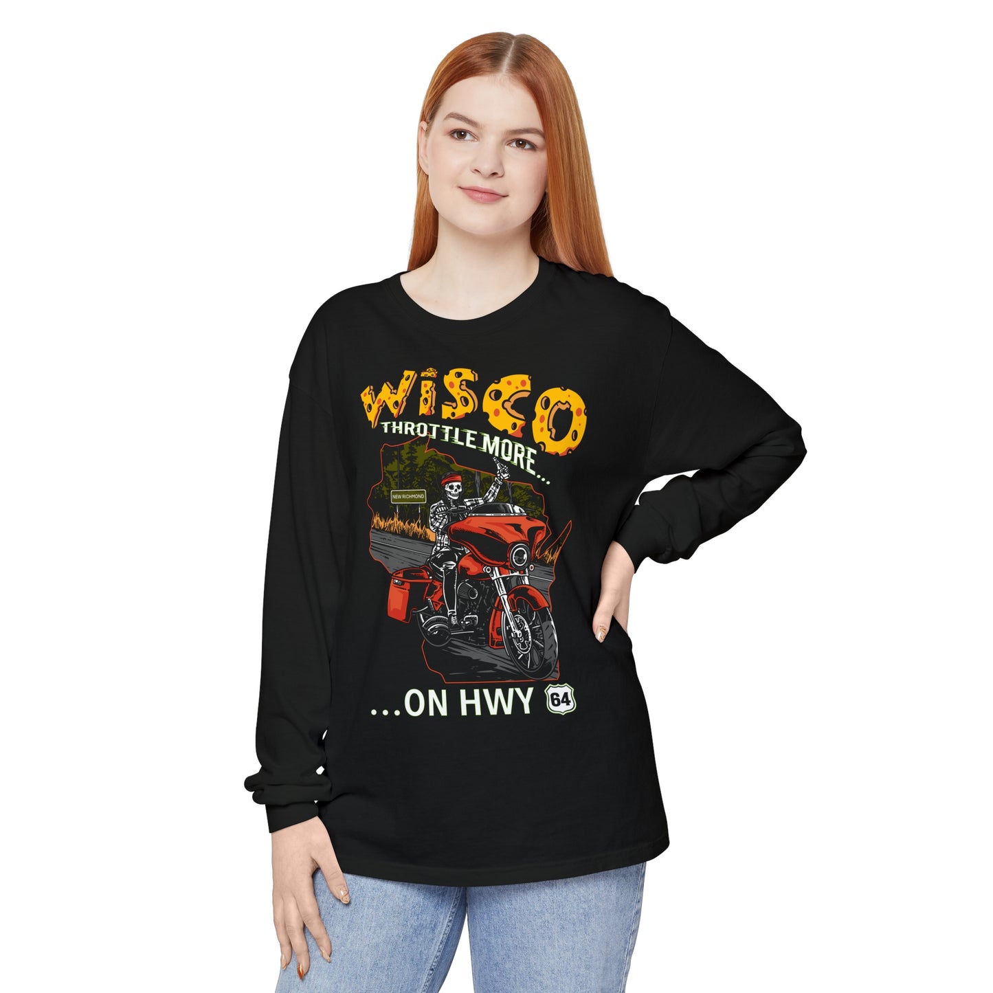 "Throttle More on Hwy 64" Unisex Long Sleeve Tee (S-3XL)