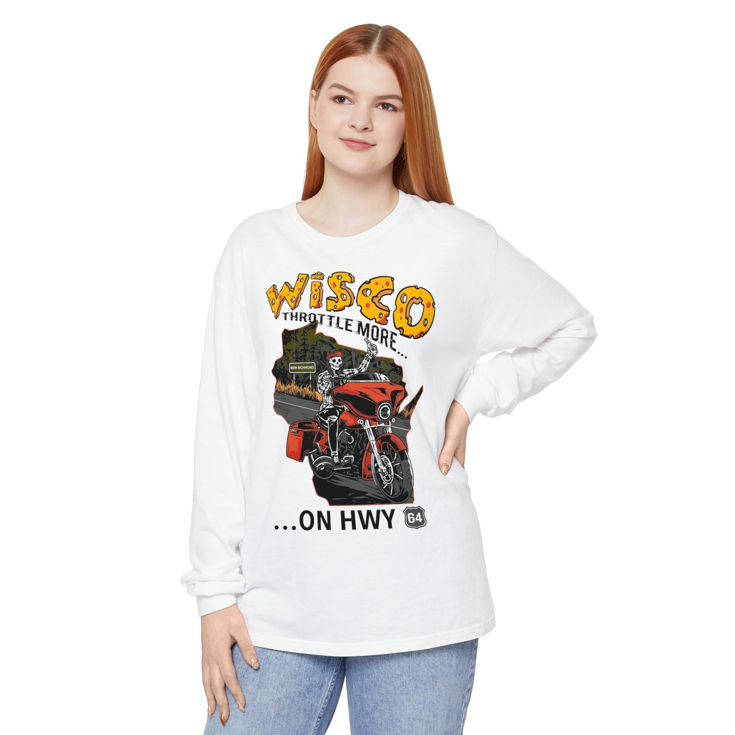 "Throttle More on Hwy 64" Unisex Long Sleeve Tee (S-3XL)